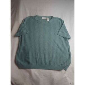 Alfred Dunner Sage Green Short Sleeve Sweater Pointelle Knit Top Mens Large